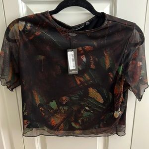 Mesh material with forest, Prince friend you tags attached